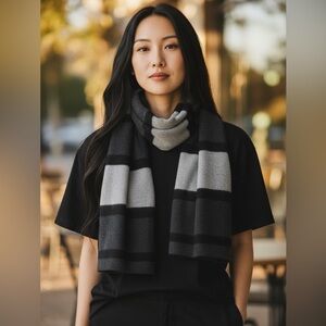 Unbranded Long Super Warm Grey Black Striped Wool Fall Winter Scarf Women’s
